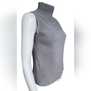 Gray Ribbed Sleeveless Turtleneck Top